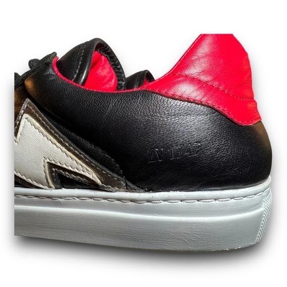 Zadig & Voltaire Red, Black and White Lightning Bolt Leather Sneakers Size 44 - Picture 9 of 15